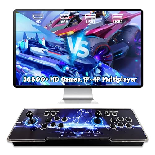 XIXIMENG 36800 in 1 Game Box Retro Spielkonsole,6-Farben LED Lichter Video Spielkonsolen,Pause/Suche/Favoriten/Hinzufügen/Archivieren/Verstecken Spiel,1280*720P,Plug & Play,1-4 Spieler (Schwarz) von XIXIMENG