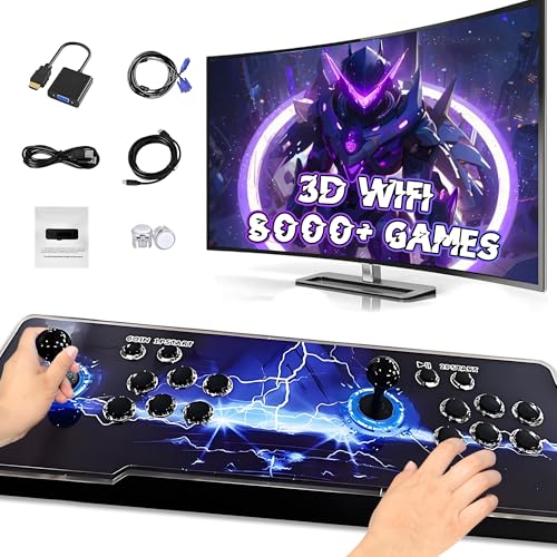 XIXIMENG 8000 in 1 Game Box Retro Spielkonsole,Unterstützung 3D WiFi & 3D Spiele,6-Farben LED Licht Video Spielkonsole,Suche/Favoriten/Hinzufügen/Archivieren/Verbergen Spiel,1-4 Spieler (Schwarz) von XIXIMENG