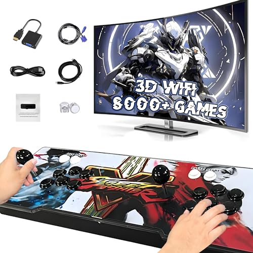 XIXIMENG 8000 in 1 Game Box Retro Spielkonsole,Unterstützung 3D WiFi & 3D Spiele,6-Farben LED Licht Video Spielkonsole,Suche/Favoriten/Hinzufügen/Archivieren/Verbergen Spiel,1-4 Spieler (Weiß) von XIXIMENG