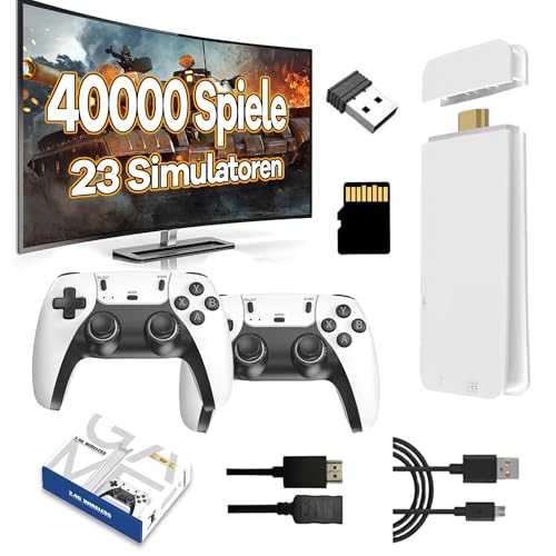 XIXIMENG M-15 Retro Konsole Game Stick 40000+ Spielen 23 Emulator,4K HD Retro-Spielkonsole mit Zwei kabellose Controller,Plug and Play Wireless Videospielkonsole für TV,Geschenk für Erwachsene (128G) von XIXIMENG