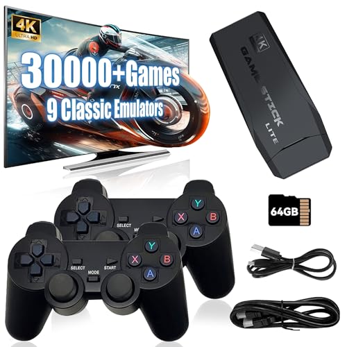 XIXIMENG M8 64G Retro Konsole Retrolink 30000+ Spielen zwei kabellose Controller,4K Retro spielekonsole HDMI Plug and Play Wireless Game Stick für TV von XIXIMENG