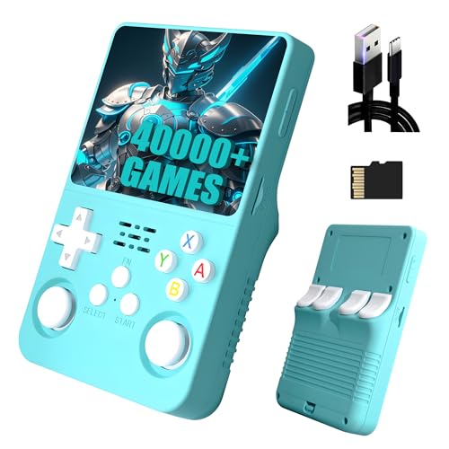 XIXIMENG R36S Retro Handheld Spielkonsole 128G,40000+ Spiele,21 Emulator,Retro Konsole 3.5“ IPS Bildschirm,3500mAh,Linux System,Tragbarer Mini Emulator Handheld,Geschenk für Männer (Himmelblau) von XIXIMENG