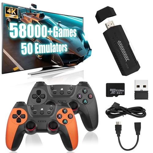 XIXIMENG X2 UItra Game Stick 4K,58000/41000/30000 Spieles 50/40/30 Emulatoren HD Video Game Console Double Wireless 2.4G Controller Retro Konsole (256G) von XIXIMENG