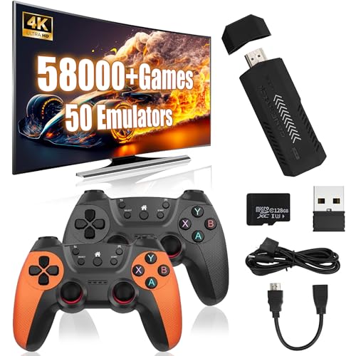 XIXIMENG X2 UItra Game Stick 4K Aufladbarer Drahtloser Controller,58000/41000/30000 Spieles 50/40/30 Emulatoren HD Video Game Console Double Wireless 2.4G Controller Retro Konsole (256G) von XIXIMENG