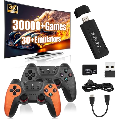 XIXIMENG X2 UItra Game Stick 4K Aufladbarer Drahtloser Controller,58000/41000/30000 Spieles 50/40/30 Emulatoren HD Video Game Console Double Wireless 2.4G Controller Retro Konsole (64G) von XIXIMENG
