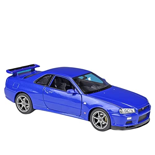 1 24 Für Nissan Skyline GTR R34 Legierung Sportwagen Modell Metall Spielzeug Rennmodell Fertiges Auto(Blau) von XIYUEYING