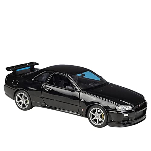 1 24 Für Nissan Skyline GTR R34 Legierung Sportwagen Modell Metall Spielzeug Rennmodell Fertiges Auto(Schwarz) von XIYUEYING