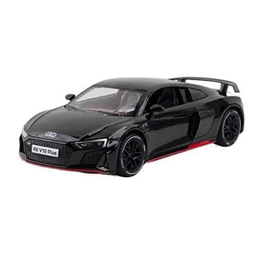 1:24 Für Audi R8 V10 Plus Automodell Legierung Druckguss Modell Fahrzeug Sound Und Licht Spielzeugauto(Schwarz) von XIYUEYING