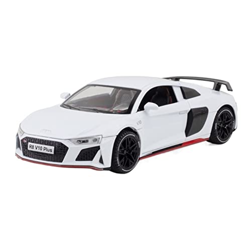 1:24 Für Audi R8 V10 Plus Automodell Legierung Druckguss Modell Fahrzeug Sound Und Licht Spielzeugauto(White) von XIYUEYING