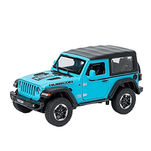1:24 Für Jeep Wrangler Geländewagen Druckguss Metall Modellauto Sound Licht Zurückziehen Spielzeugauto(Blau) von XIYUEYING
