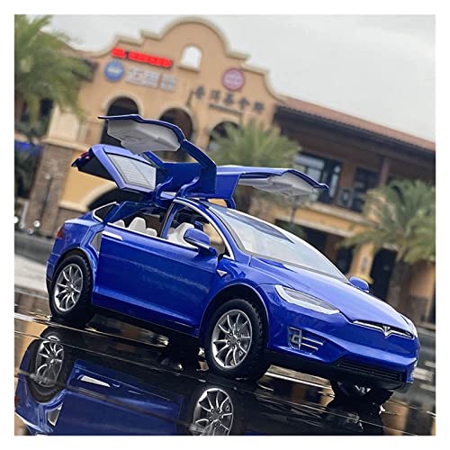 1:24 Für Tesla Model X Legierung Fahrzeugmodell Druckguss Simulation Modell Auto Sound Und Licht Spielzeug(Blau) von XIYUEYING