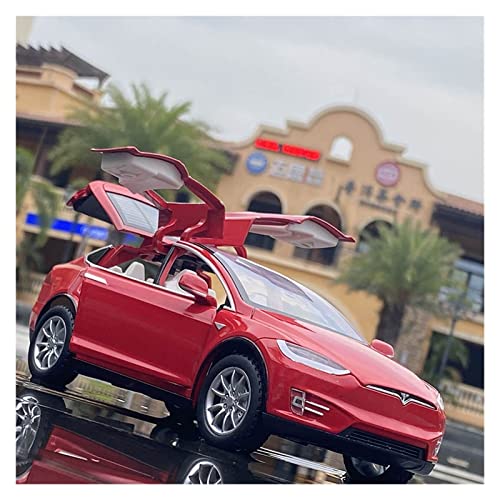 1:24 Für Tesla Model X Legierung Fahrzeugmodell Druckguss Simulation Modell Auto Sound Und Licht Spielzeug(Rot) von XIYUEYING