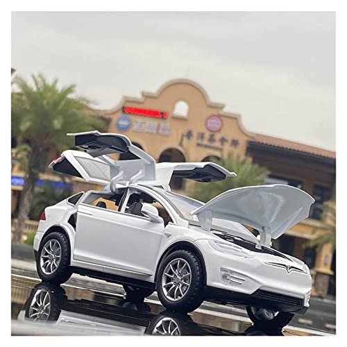 1:24 Für Tesla Model X Legierung Fahrzeugmodell Druckguss Simulation Modell Auto Sound Und Licht Spielzeug(White) von XIYUEYING