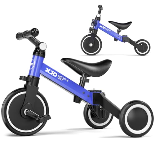 XJD 3 in 1 Kinder Dreirad Laufräder Laufrad für 10-36 Monate Alt Jungen Mädchen Lauffahrrad für Kinder Kinderdreirad mit Verstellbarer Sitz und abnehmbares Pedal Lauflernhilfe, Blau von XJD