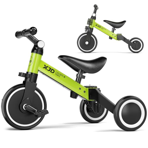 XJD 3 in 1 Kinder Dreirad Laufräder Laufrad für 10-36 Monate Alt Jungen Mädchen Lauffahrrad für Kinder Kinderdreirad mit Verstellbarer Sitz und abnehmbares Pedal Lauflernhilfe, Grün von XJD