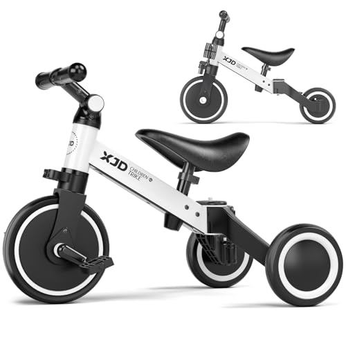 XJD 3 in 1 Kinder Dreirad Laufräder Laufrad für 10-36 Monate Alt Jungen Mädchen Lauffahrrad für Kinder Kinderdreirad mit Verstellbarer Sitz und abnehmbares Pedal Lauflernhilfe, Weiß von XJD