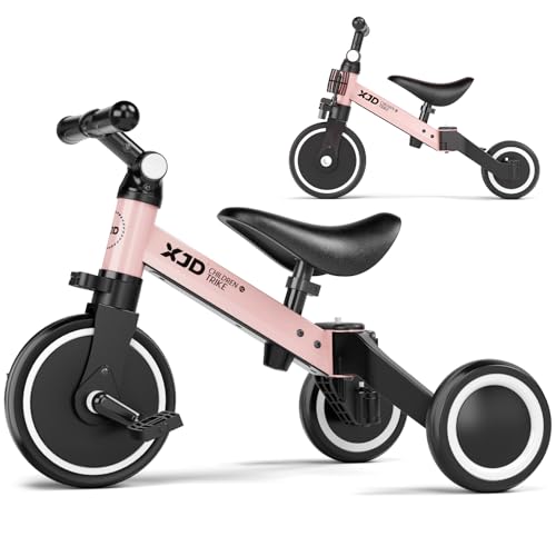 XJD 3 in 1 Laufrad Dreirad, Kinder Dreirad ab 1 Jahr, Laufräder Lauffahrrad mit verstellbarem Sitz und Lenker, Lauflernhilfe mit abnehmbares Pedal, Baby Fahrrad von 1-3 Jahren Jungen Mädchen (Rosa) von XJD