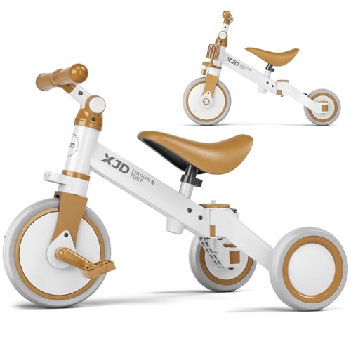 XJD 3 in 1 Laufrad Dreirad, Kinder Dreirad ab 1 Jahr, Laufräder Lauffahrrad mit verstellbarem Sitz und Lenker, Lauflernhilfe mit abnehmbares Pedal, Baby Fahrrad von 1-3 Jahren Jungen Mädchen (Braun) von XJD