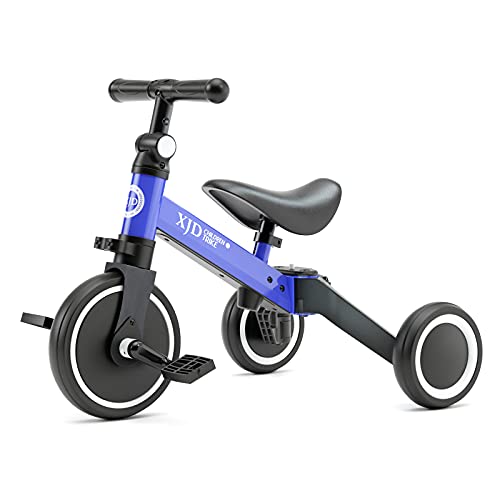 XJD 4 in 1 Kinder Dreirad Laufräder Laufrad für 10-36 Monate Alt Jungen Mädchen Lauffahrrad für Kinder Kinderdreirad mit Verstellbarer Sitz und abnehmbares Pedal Lauflernhilfe (5 in 1 New, Blau) von XJD