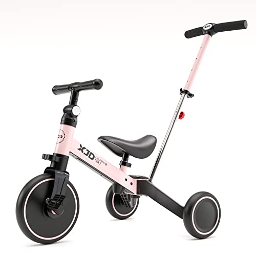 XJD 4 in 1 Laufrad Dreirad, Kinder Dreirad ab 1 Jahr mit Schubstange, Laufräder Lauffahrrad mit verstellbarem Sitz und Lenker,Baby Fahrrad von 1-3 Jahren Jungen Mädchen (Rosa) von XJD