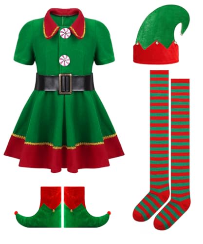 XJDABXD Elfenkostüm für Kinder, Elfen-Kostüm für Mädchen (grünes Kleid, 130 cm) von XJDABXD