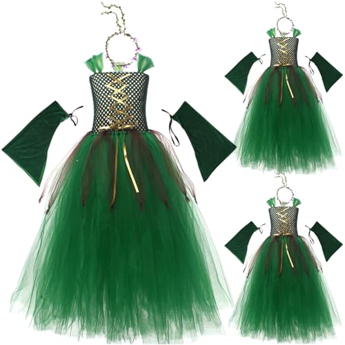 1 Set Fairy Kostüm für Mädchen, elegante mysteriöse Modegrüne Halloween -Kostüme, langes Feen -Cosplay -Abendkleid, XL, Kostüm für Mädchen von XJKLBYQ