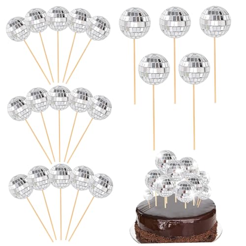Disco Ball Cake Toper, 20pcs Mini Disco -Bälle mit Holzstock, 2 Größe Kuchen -Topper zum Geburtstag 1970er Themenpartyzubehör Disco Ball Cake Toper, 20pcs Mini Disco -Bälle mit Holzstock, 2 Größe Kuchen -Topper zum Geburtstag 1970er Themenpartyzubehör von XJKLBYQ