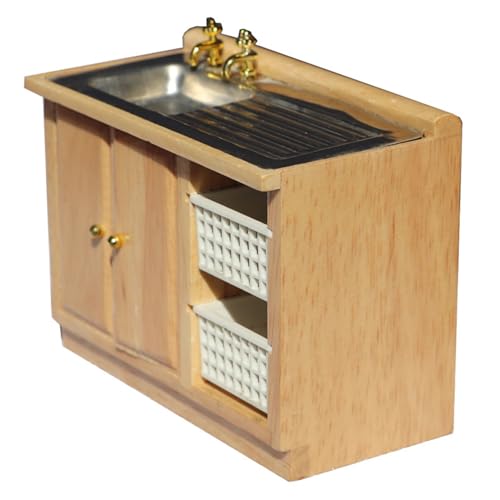 Dollhouse Möbel, 1/12 Holzpuppenhaus Badezimmerset, Waschbecken mit Schrank, realistische Miniaturmöbel DIY -Accessoires, Kinderspielzeug von XJKLBYQ