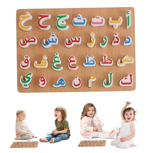 Hölzerne arabische Alphabet -Puzzle Kindermontessori Vorschulbildung Handgriff Puzzle Spiel für Kinder Holzspielzeug pädagogische Arabische Lernen für Kinder von XJKLBYQ