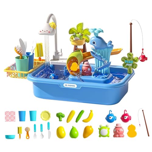 Kids Water Play Tisch, elektrisches Spielwaschbecken mit fließendem Wasser und 180 ° rotierender Wasserhahn, pädagogisches Outdoor -Spielzeug für Kleinkinder in Parks, Kindergarten und Gärten (blau) von XJKLBYQ