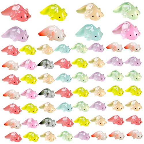 Mini -Harz Axolotl, 64pcs leuchten in den dunklen winzigen Axolotl -Figuren, 1, 2 x 0, 6 kleine Harztiere für DIY Craft Garden Landschaft Dollhouse Topfpflanzen Dekor von XJKLBYQ