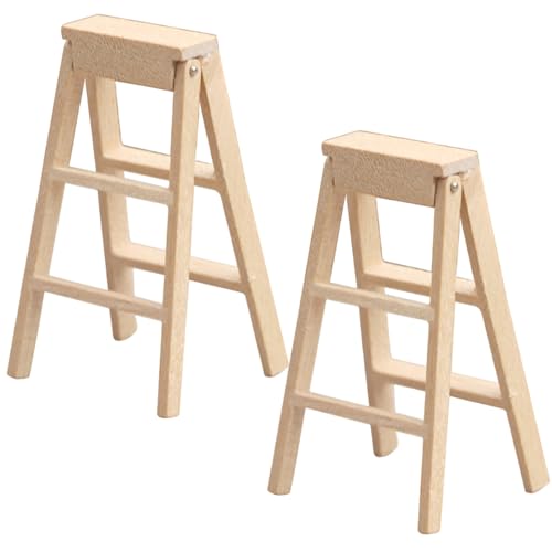 Mini Holzstufe, 2pcs Miniaturleitern, 1 12 Skala Dollhouse Möbel Ornament, unfertige Holzminiatur -Dinge für Doll House -Einstellung von XJKLBYQ