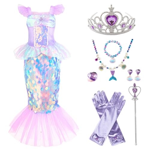 Prinzessin Dress Up Little Girls Meerjungfrau Kostüm, Meerjungfrau Kostümkinder, Outfit für Mädchen mit Kleid, Schwanz, Krone, Stock, Halskette, Handschuhe, Armband und mehr für Halloween -Party -Cos Prinzessin Dress Up Little Girls Meerjungfrau Kostüm, Meerjungfrau Kostümkinder, Outfit für Mädchen mit Kleid, Schwanz, Krone, Stock, Halskette, Handschuhe, Armband und mehr für Halloween -Party -Cos von XJKLBYQ
