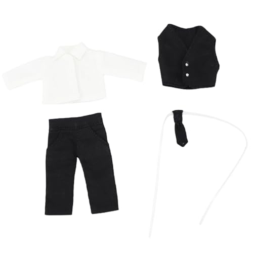 XJKLBYQ 1/12 Puppenkleidung im Maßstab, 4PCS OB11 Anzug mit schwarzen Hose Weste Krawatte weißes Hemd, für Puppen, für Puppen von XJKLBYQ
