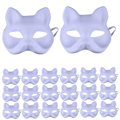 XJKLBYQ 20pcs Fuchs Maske DIY Lackierbare weiße Katzenmaske Halbbedeckung Therian Masken mit elastischen Riemen XJKLBYQ 20pcs Fuchs Maske DIY Lackierbare weiße Katzenmaske Halbbedeckung Therian Masken mit elastischen Riemen von XJKLBYQ