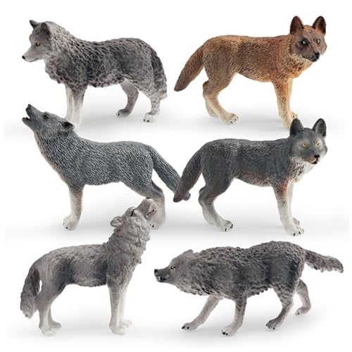 XJKLBYQ 6pcs Wolf Spielzeugfiguren Set Wolf Tiere Figuren, Pack, Figuren Waldtiere Spielzeugfiguren - Tier, Bildungskuchen -Topper von XJKLBYQ