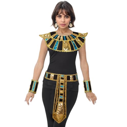 XJKLBYQ Ägyptisches Kostümzubehör, Cleopatra Kostümset enthält Schlangenbahnen ägyptische Prinzessin Stirnbandgürtel Kragen Armbänder Kragen für Frauen Männer Mädchen von XJKLBYQ