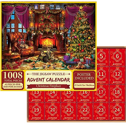 XJKLBYQ Adventskalender 2023 Weihnachts -Puzzles, 24 Tage Überraschung Weihnachten Countdown -Kalender, 1008 Stück Weihnachtsdekorationen Geschenk von XJKLBYQ