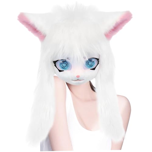 XJKLBYQ Animal Head Cat Maske, Pursuit Head, karikaturistische pelzige Maske mit Ohren und lange Haare, pelzig mit innerem Stirnband, Tiermaske für Cosplay, Halloween, Maskerade, Schwarz XJKLBYQ Animal Head Cat Maske, Pursuit Head, karikaturistische pelzige Maske mit Ohren und lange Haare, pelzig mit innerem Stirnband, Tiermaske für Cosplay, Halloween, Maskerade, Schwarz von XJKLBYQ