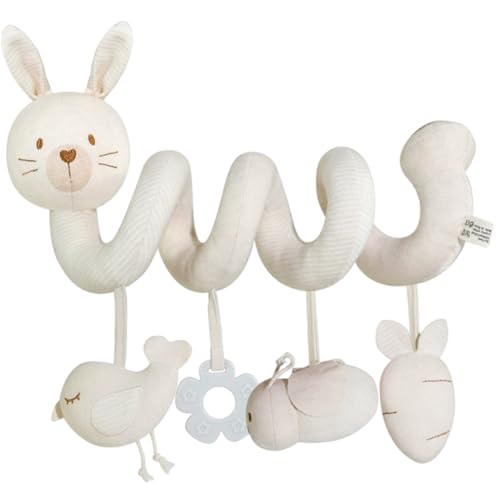 Baby Spiral Plüschspielzeug, Autositzspielzeug, Rassel für Krippen Mobile, quietschende frühe pädagogische sensorische Aktivität Windgipfel für Neugeborene 0-6 Monate (Kaninchen) von XJKLBYQ