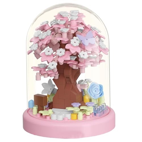 XJKLBYQ Blumengebäude Spielzeugset, 266pcs Mini Ziegel Kirschblüte Baumhaus Set mit transparenter Staubbedeckung, DIY Pflanzen Bonsai Tree Valentinstag Weihnachten Neujahr Geburtstag für Frauen von XJKLBYQ