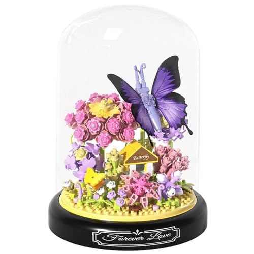 XJKLBYQ Blumenstrauß Gebäude Set für Erwachsene, Tiere Blumen Botanische Kollektion Mini Baustein Kit mit Staubbedeckung, Schmetterling Wildblumen Bonzai Spielzeug für Mädchen Frauen von XJKLBYQ