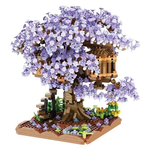 XJKLBYQ Cherry Bonsai Tree Building Kit, Mini Partikel Botanical Collection Building Project, DIY Micro -Klemmblöcke für Erwachsene und Teenager, ohne Licht (lila) von XJKLBYQ