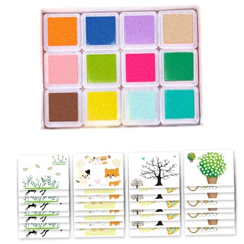 XJKLBYQ DIY Schwamm Fingermalerei Set, Finger -Daubers -Kit mit 12 Farben Ink Pad & 32 Zeichenkarte, farbenfrohe Kids Art Supplies für Bastelkartenherstellung von XJKLBYQ