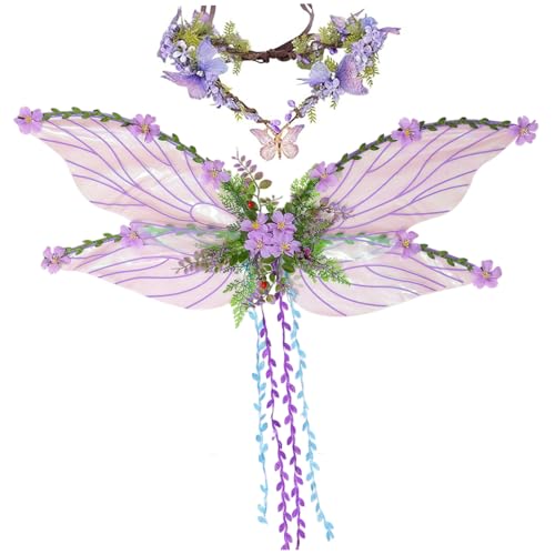 XJKLBYQ Feenkostüm für Frauen florales Schmetterling Fairy Kostüm mit Kronen- und Elf -Ohren für Erwachsene Renaissance Cosplay Accessoires, Purpur, Accessoires XJKLBYQ Feenkostüm für Frauen florales Schmetterling Fairy Kostüm mit Kronen- und Elf -Ohren für Erwachsene Renaissance Cosplay Accessoires, Purpur, Accessoires von XJKLBYQ