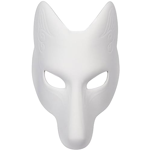 XJKLBYQ Fox Maske für Halloween Masquerade Party, Therian Maske Halloween Fox Maske Leder Kostüm DIY Leere Maske Japanisch Kabuki Kitsune Halloween Masken für Maskerade Kostümpropie von XJKLBYQ