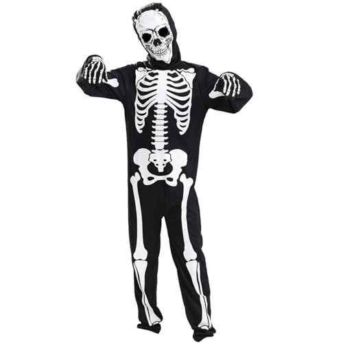 XJKLBYQ Glühen im dunklen Skelettkostüm, Ganzkörper Langarm -Kleinkind -Outfit mit Handschuhen, gruselige Halloween -Kostüme für Jungenmädchenparty (L) von XJKLBYQ