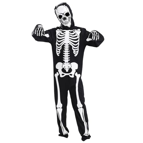 XJKLBYQ Glühen im dunklen Skelettkostüm, Ganzkörper Langarm -Kleinkind -Outfit mit Handschuhen, gruselige Halloween -Kostüme für Jungenmädchenparty (M) von XJKLBYQ