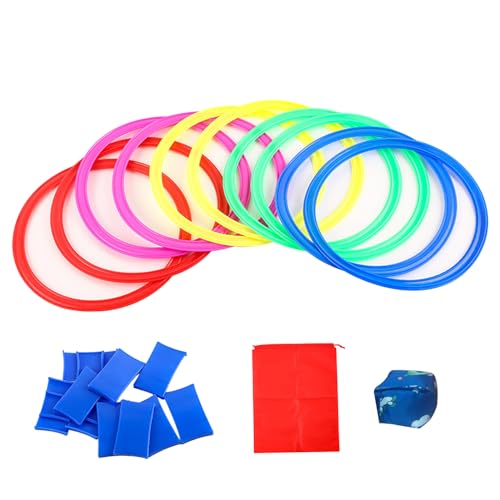 XJKLBYQ Hopscotch Rings Game Set, 10pcs farbenfrohe Ringe mit Bohnensäcken, Outdoor -Hinderniskursspielzeug für körperliche Aktivität der Kinder (a) von XJKLBYQ