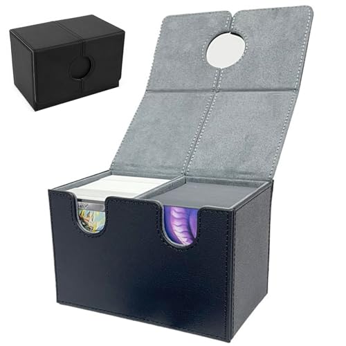 XJKLBYQ Kartendeckbox 2 Fach Nicht-Rutsch-PU 200+ Double Sleeved Card Storage Box mit Flip Deck von XJKLBYQ